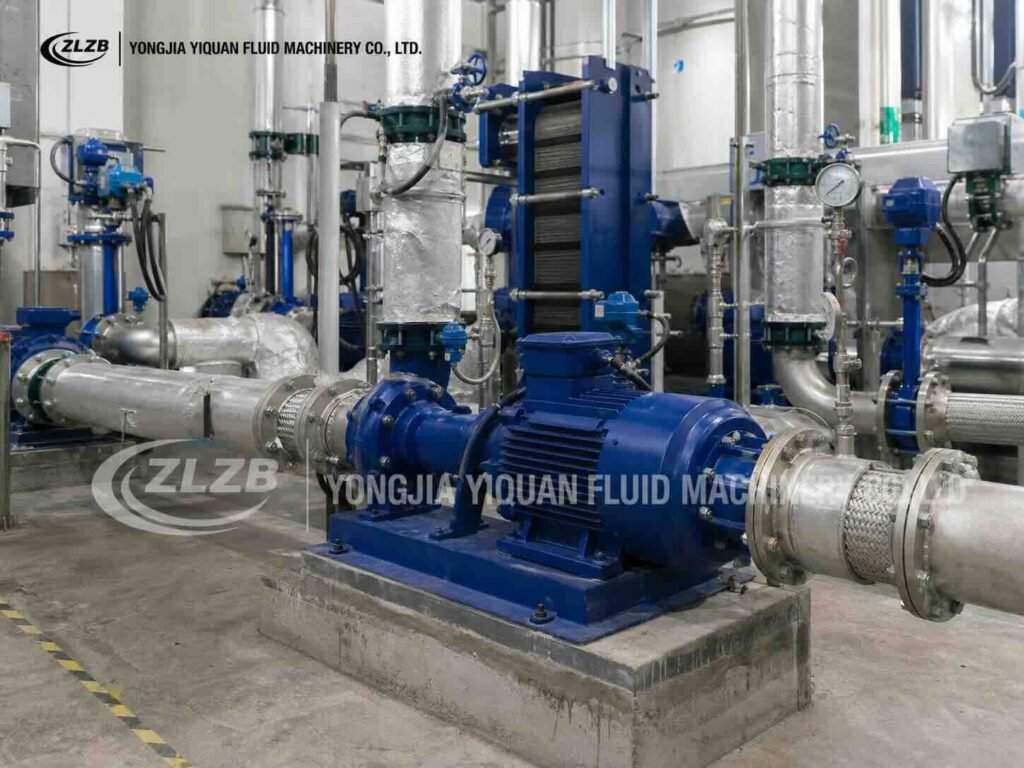 ISW horizontal centrifugal booster pump installed in a high-rise building mechanical room.