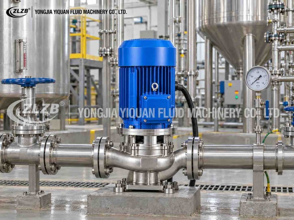 IHG stainless steel vertical inline pump in chemical processing system