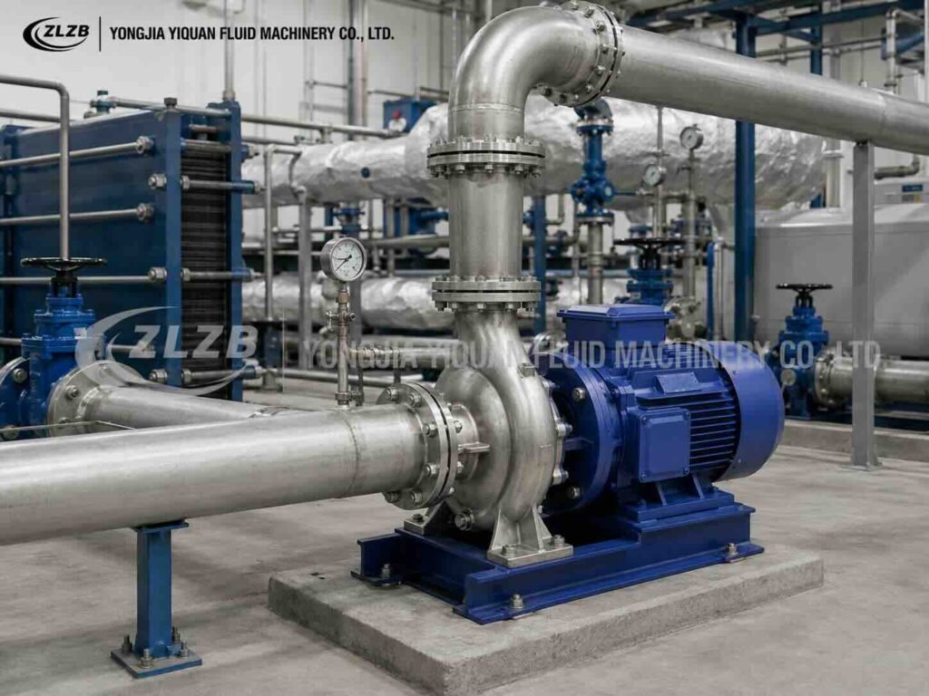 IHW horizontal centrifugal pump operating in an industrial cooling water circulation system.