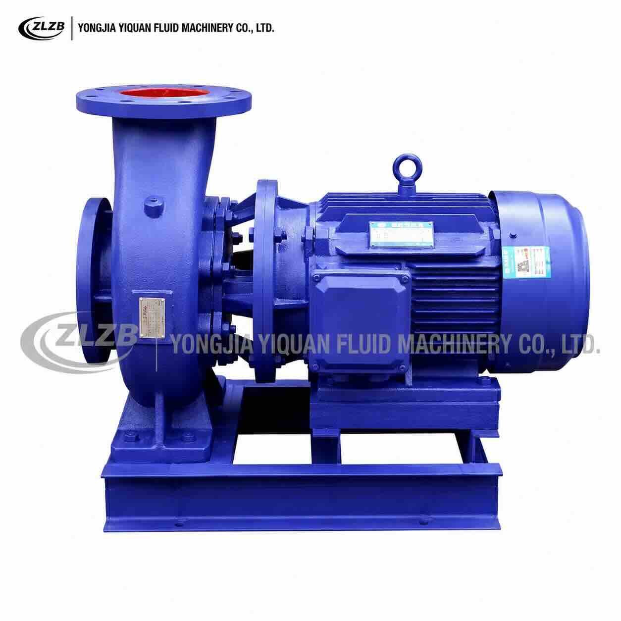 Industrial horizontal centrifugal pump with electric motor and baseplate